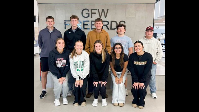 GFW’s Homecoming is taking place this week. Members of the Homecoming Court were selected last week. They include (front row from left) Lauren Schafer, Lara Stegeman, Kelby Bruns, Jennifer Guzman, Chloe Henrichs, (back row) Matthew Lee, Kaden Rieke, Bradley Wersal, Cayson Gosewisch and Jacob Kramer. The Firebird volleyball team faces the Mavericks of Martin County West on Tuesday, September 28th and the football team hosts the Mavericks on Friday, October 2. (Submitted photo)
